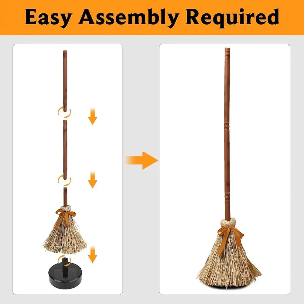 Halloween Electric Moving Witch Broom Prop Light Up Sound Animated Spooky Party Decoration Funny Haunted House Trick Toy Decor