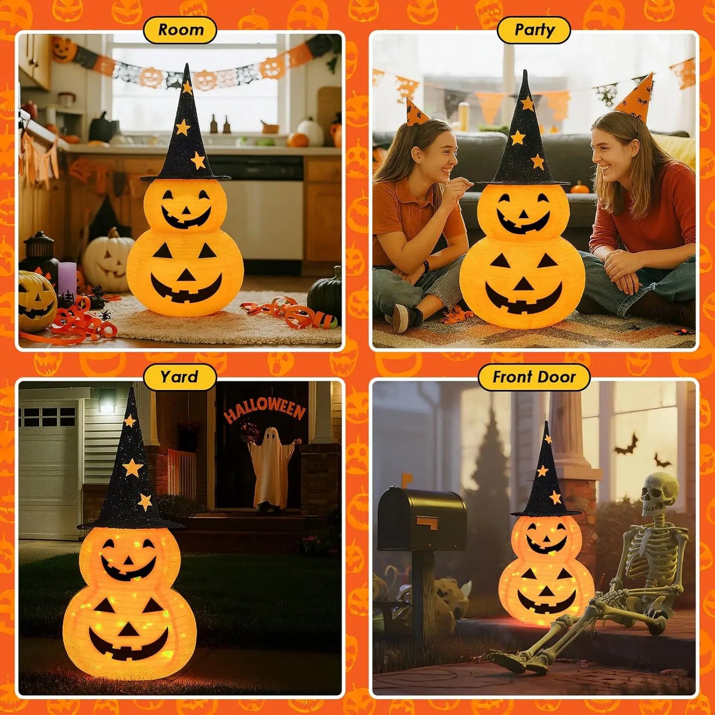 Cute Halloween Pumpkin Decorations Collapsible Jack-o-Lantern Pumpkin Lights for Indoor Outdoor Home, Party, Yard Decorations