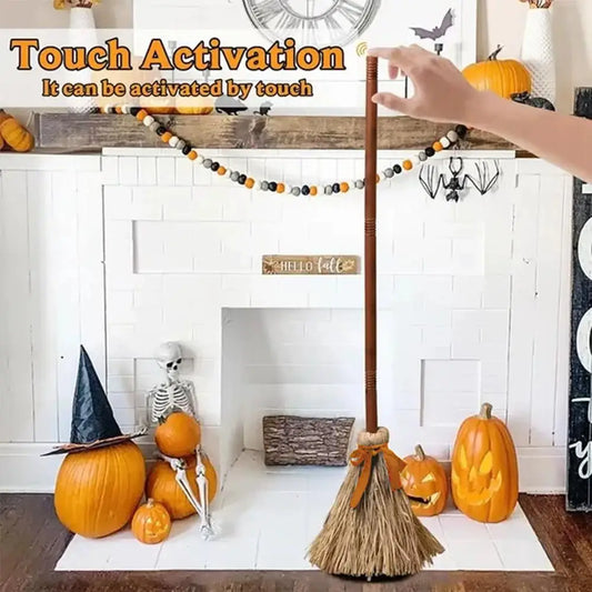 Halloween Electric Moving Witch Broom Prop Light Up Sound Animated Spooky Party Decoration Funny Haunted House Trick Toy Decor