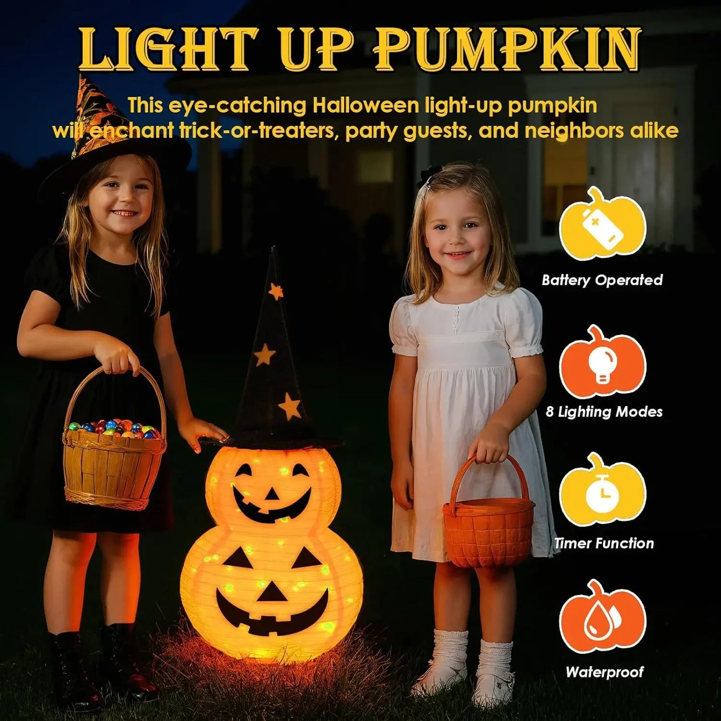 Cute Halloween Pumpkin Decorations Collapsible Jack-o-Lantern Pumpkin Lights for Indoor Outdoor Home, Party, Yard Decorations