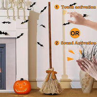 Halloween Electric Moving Witch Broom Prop Light Up Sound Animated Spooky Party Decoration Funny Haunted House Trick Toy Decor