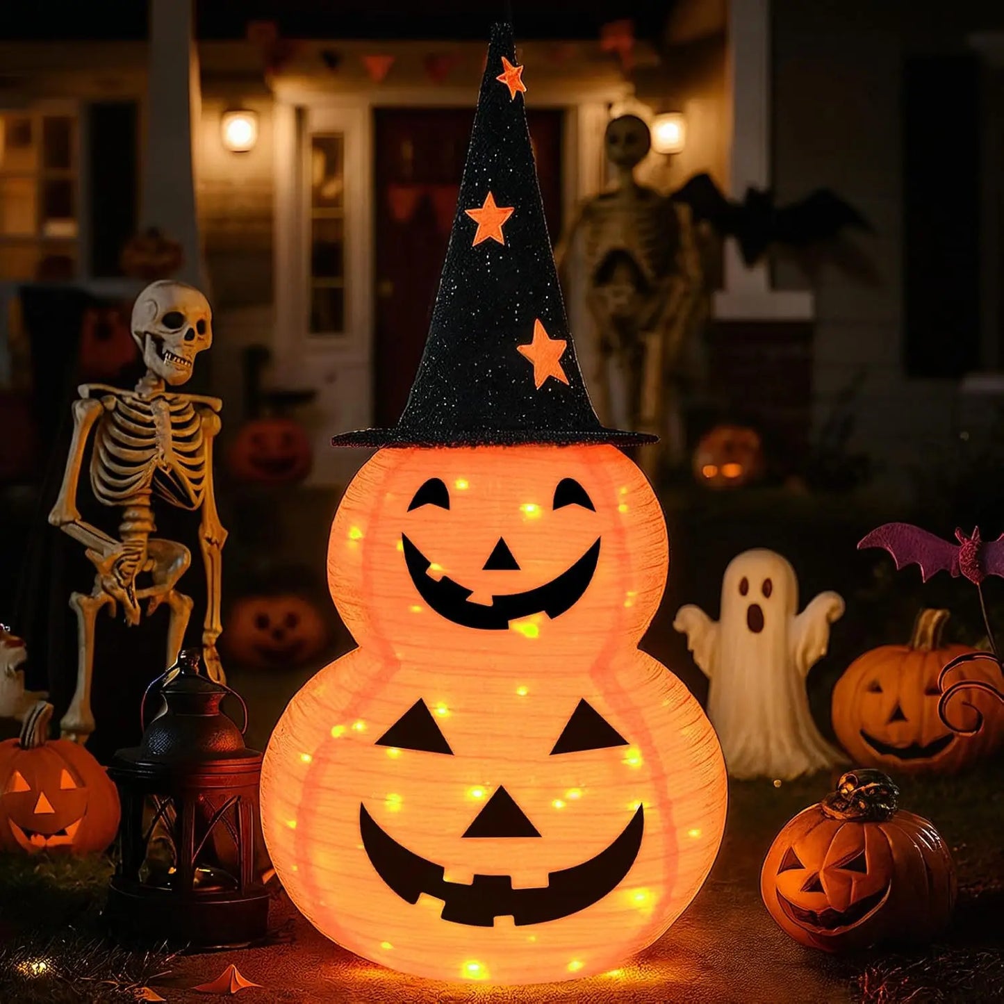 Cute Halloween Pumpkin Decorations Collapsible Jack-o-Lantern Pumpkin Lights for Indoor Outdoor Home, Party, Yard Decorations